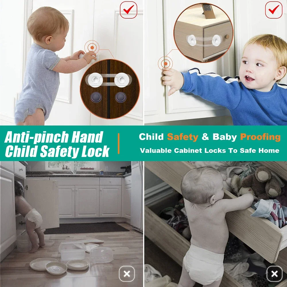 5pcs Baby Transparent Safety Locks Anti-opening Cabinet Open Glass Cabinet Safety Lock Anti-clip Hand Door Lock Fixing Clips
