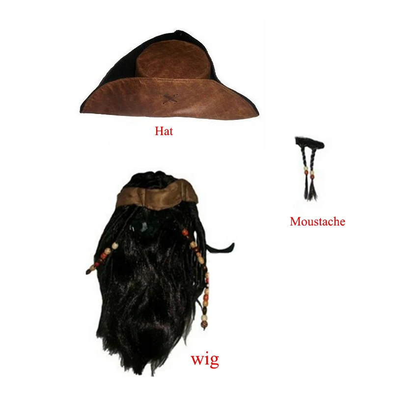 Cosplay Hat Halloween Costume for Unisex Adult Pu Pirate Captain Jack Sparrow Wigs Hat Carnival Party Props Accessories