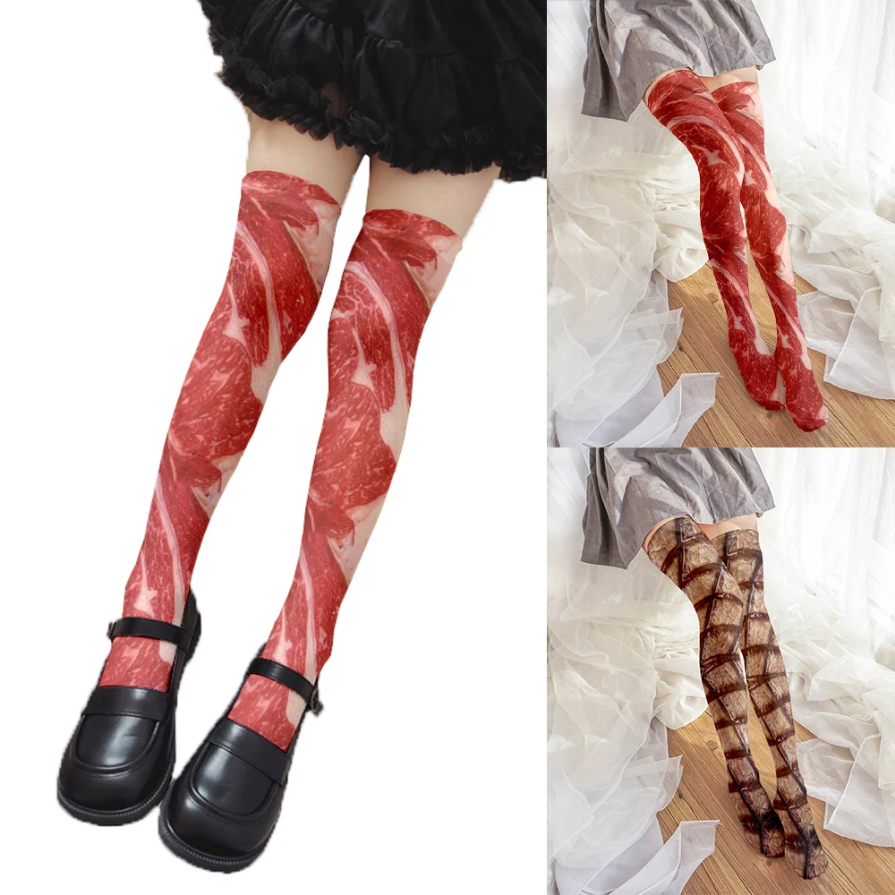

Newly designed ladies thigh stockings funny pork belly pattern novelty stockings fashion sexy over-the-knee stockings cosplay