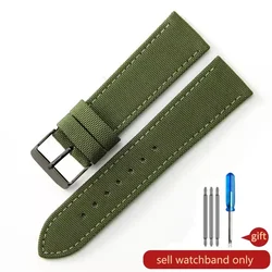 Army Style Nylon Watch Strap with Genuine Leather Accents, Available in Multiple Sizes - 23mm (Green - Black - K1)