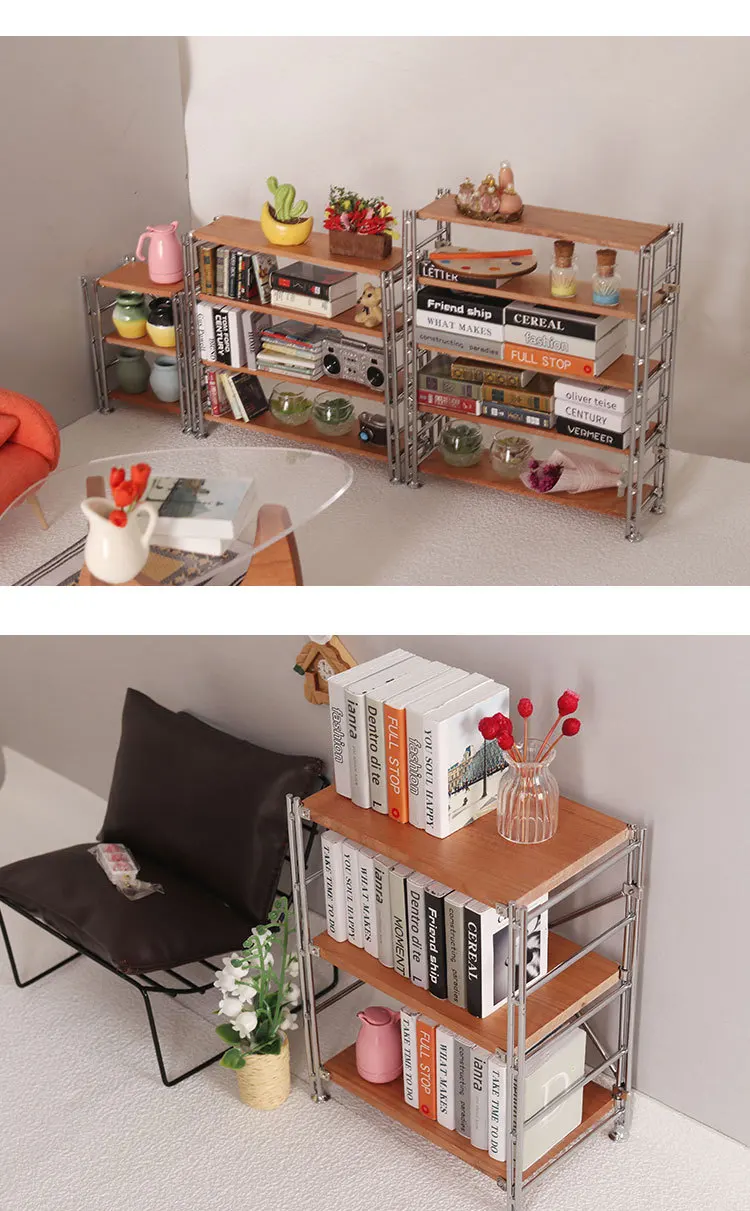 1:6 1:12 BJD Dollhouse Wrought Iron Storage Rack Miniature Items Bookcase Mini Storage Rack Dolls House Accessories Furniture