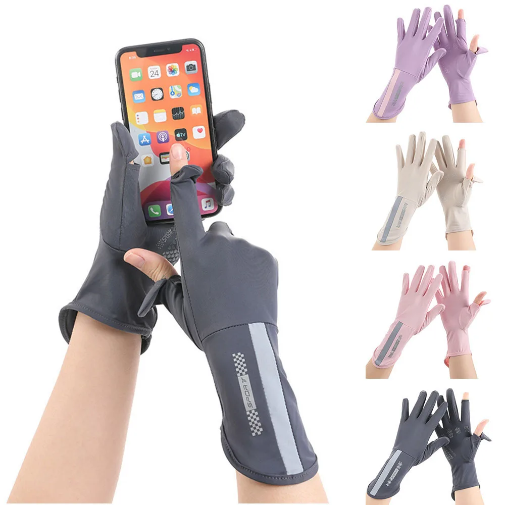 

Summer Sunscreen Gloves Thin Ice Silk UV Protection Finger Touch Screen Driving Riding Outdoor Sports Non-slip Breathable Gloves