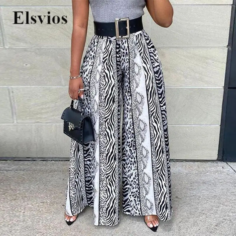 

Leopard Patchwork Print A-Line Skirt Pants Women Elegant High Waist Long Pants Fashion Casual Loose Wide Leg Trousers Streetwear