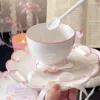 250ML Cute Pink Irregular Ceramic mug Flower Heart Pattern Coffee Cup Breakfast Milk tea cups Gift For Girls 3