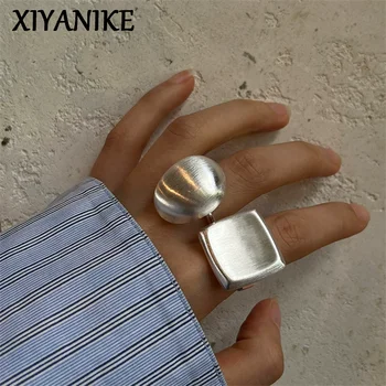 XIYANIKE Esagerato Classico Scrub Quadrato Anelli geometrici per uomo Donna Hip Hop Moda Nuovi gioielli Coppie Regalo Party Rock