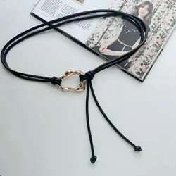 Elegant Women's Leather Rope Knotted Belt with Metal Buckle - Stylish Skinny Waistband Accessory - 125cm (Black)
