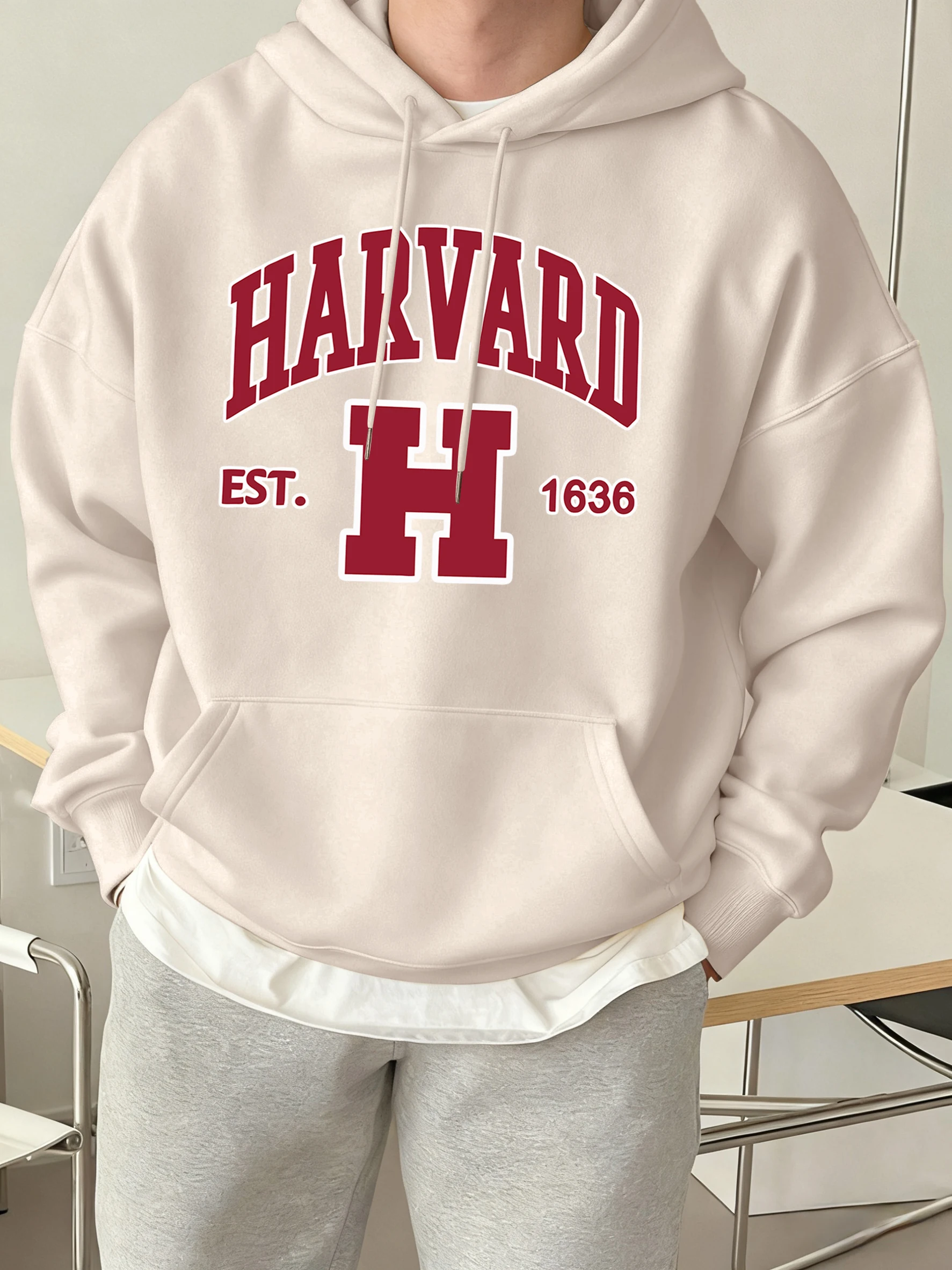 Harvard Est. 1636 Gedruckt Sport Casual Hoody Männer Straße Fleece Sweatshirts Bequeme Lose Kleidung Vintage Tasche Sportswears – Detail 16