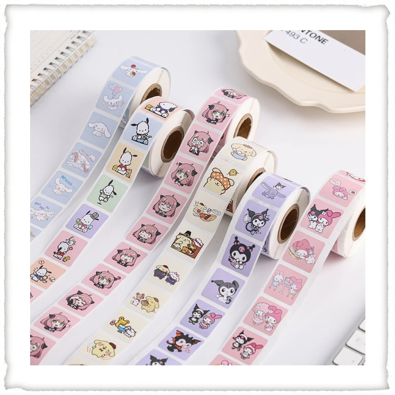 

500Pcs/Roll Sanrio Stickers Kawaii Hello Kitty Melody Kuromi Cinnamoroll Luggage Graffiti Decals Kid Toy Decoration Sticker Gift