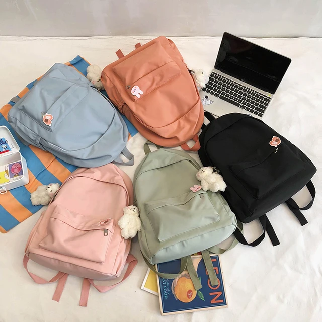 SEETIC Simple Solid Color Backpack Women Waterproof Nylon Women Backpack Casual School Backpack For Teenage Girl Travel Backpack 2