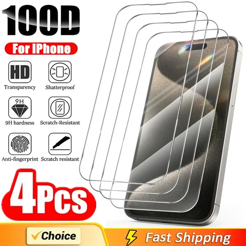 

4Pcs Tempered Glass for IPhone 14 13 12 11 15 Pro Max 12 13 Mini Screen Protector for IPhone XR X XS MAX 15 14 7 8 Plus SE Glass
