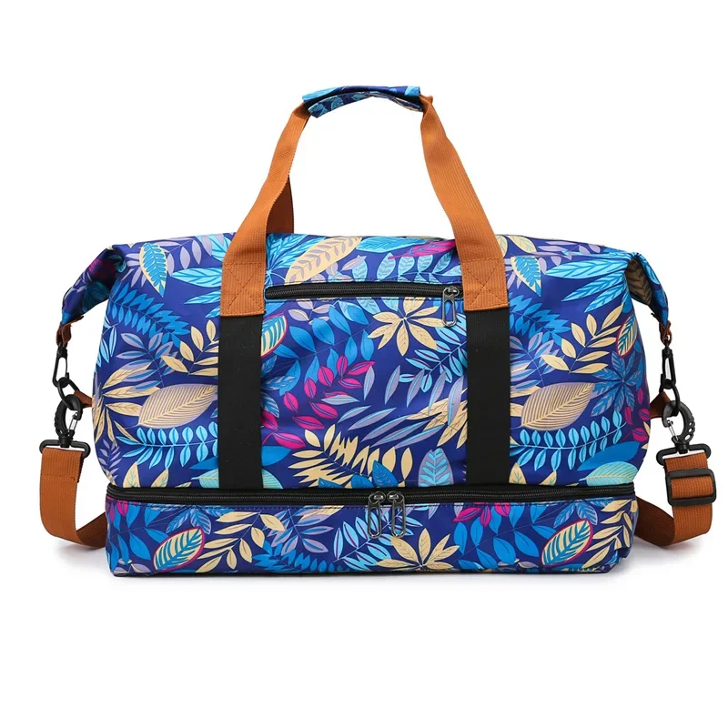 Stylish Maple Leaf Travel Tote Bag with Wet/Dry Separation and Shoe Compartment