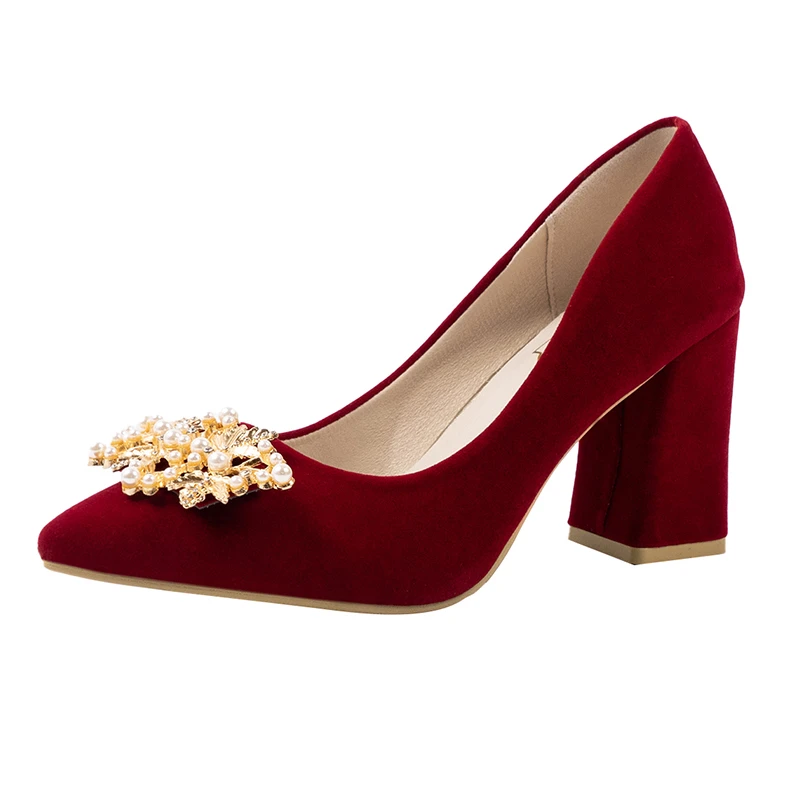 

2023 Spring and Autumn Season Pointed Pearl Solid Color Temperament Sexy Large Size Women Wedding Shoes Women's Shoes
