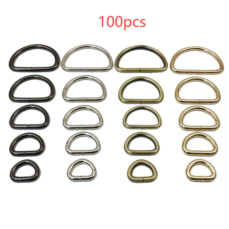 100pcs D-Shaped Buckle D Ring Connection Alloy Metal Silver Gold For Shoes Bags Backpack Buckles DIY Accessory 16/20/25/38/50mm