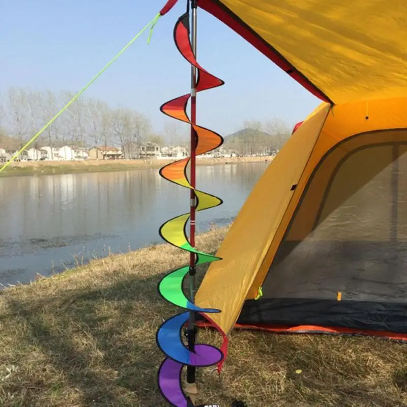 5PCS 22*140cm Colorful Camping Tent Foldable Rainbow Spiral Windmill Wind Spinner Home Garden Decor Ornaments Classic Toys