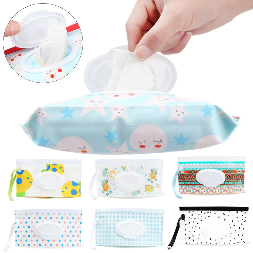 

Fashion Wet Wipes Bag Portable Flip Cover Cosmetic Pouch Snap-Strap Cosmetic Pouch Tissue Box Carrying Case Stroller Accessories