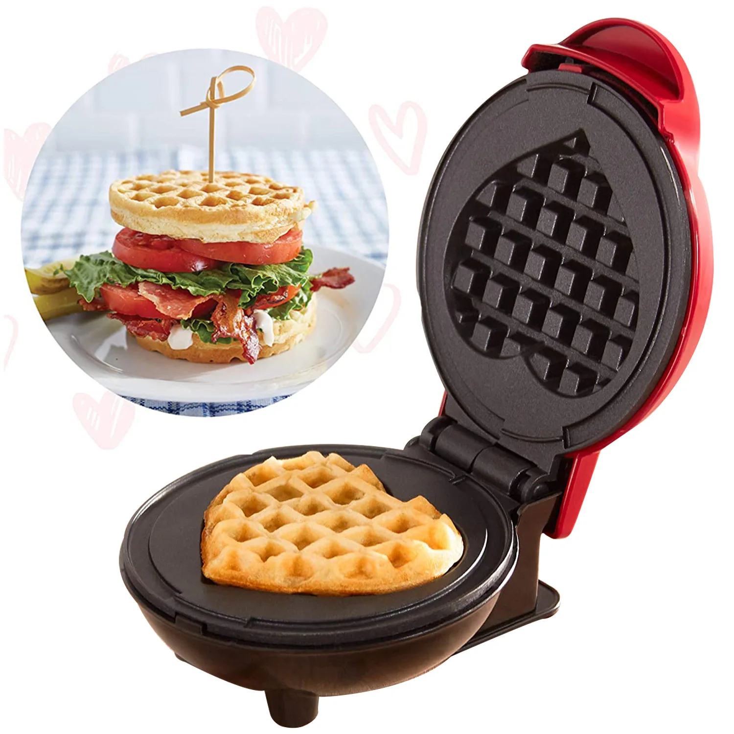Waffle maker Multi Functional Mini Heart-shaped Double-sided Heated Breakfast Toaster Portable Baking Machine