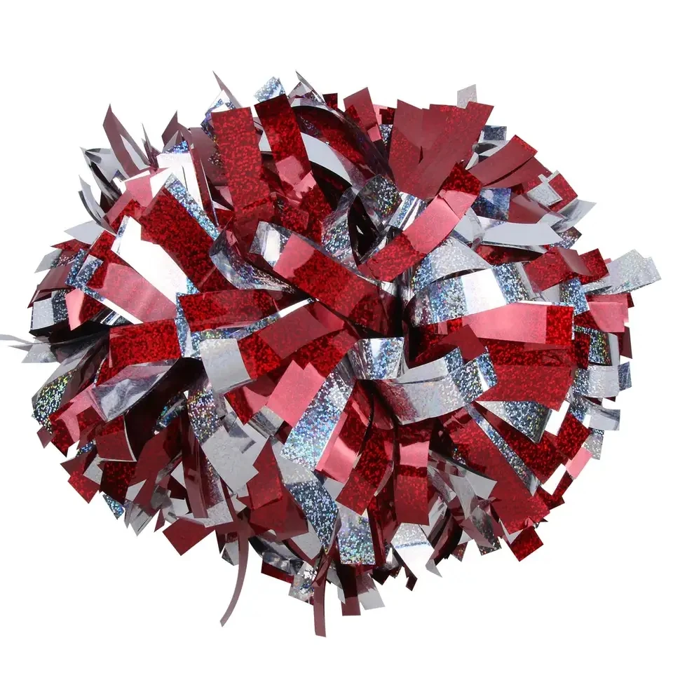 Cheerleading Pom Poms 1piece Cheerleader Baton Handle Metallic Black Silver Red