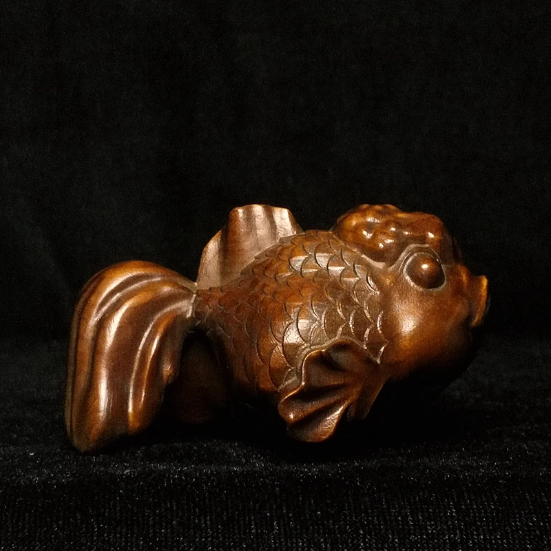 

Old Chinese boxwood Hand carved lovely Fish Figure statue desk Decoration Gift Collection Size 7.8 CM