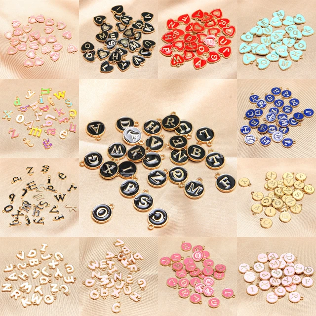 50 Ciondoli Lettera Alfabeto - Lega Smaltata Bianca, 14x12mm, Per Fai Da Te Gioielli