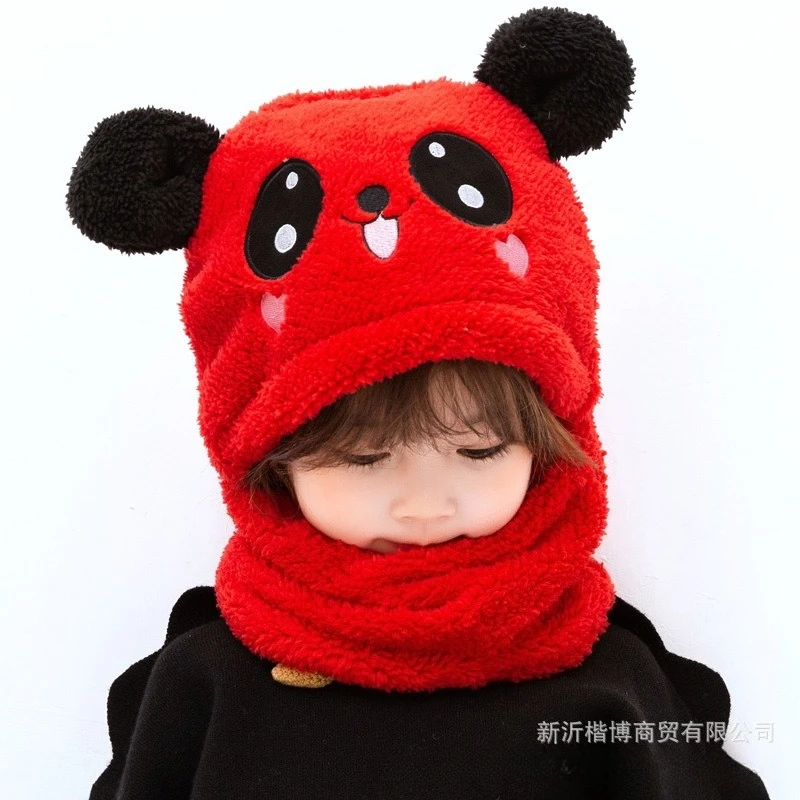 Winter Cartoon Rabbit Coral Velvet Cap Plush Balaclava Kids Caps Double Fleece Baby Scarf Hat Baby Accessories