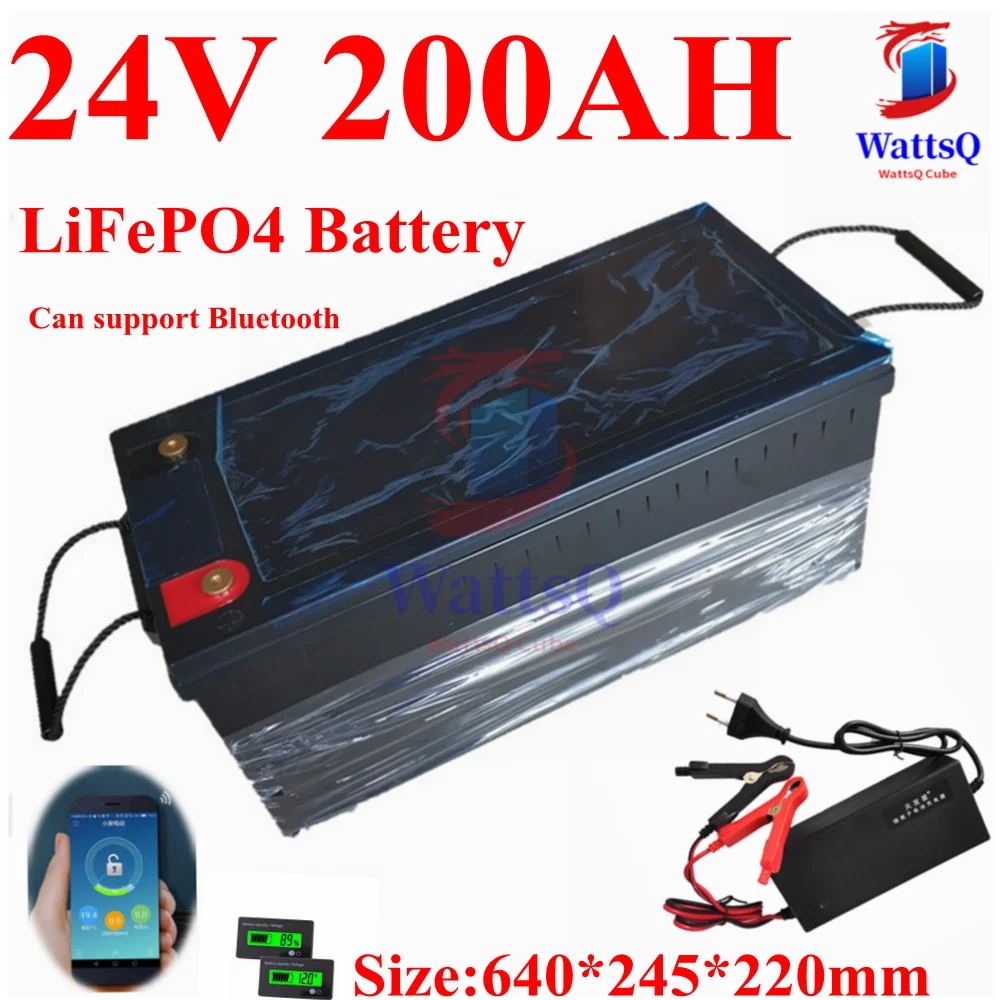 

24V 200AH lifepo4 lithium Battery bluetooth BMS APP 8S for 2400w Solar motorhomes backup power Inverter RV UPS +20A Charger