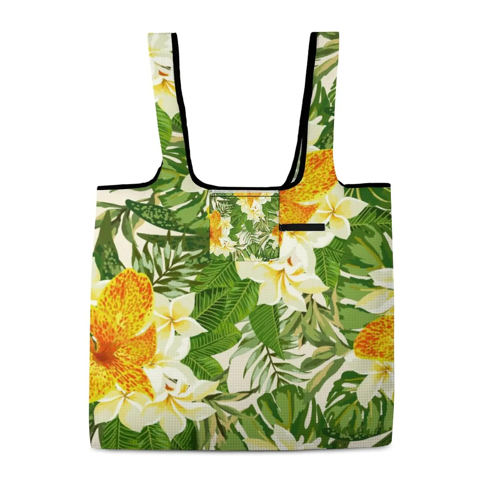 Customized Portable Open Zipperless Shopping Bag Plain Cloth Large Capacity Folding Tote Grocery Organization Bag Custom Pattern