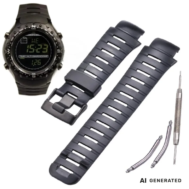 Durable Black Rubber Watch Strap for Military-Style Wristwear