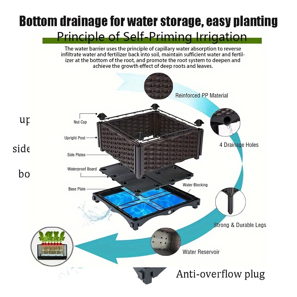 Plastic Raised Garden Bed with Drainage Holes for Patio