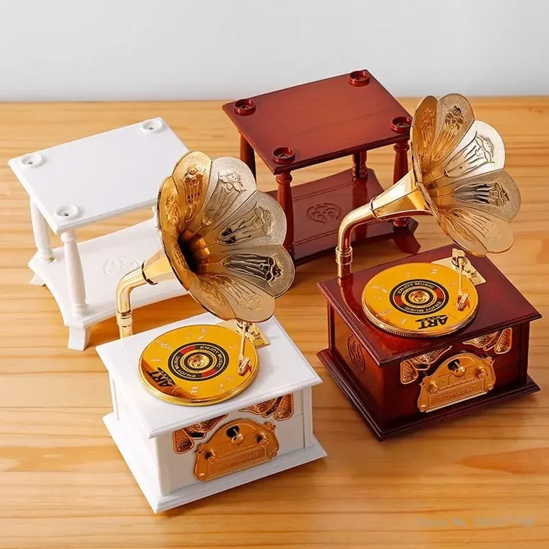 European Classical gramophone Music Box, Vertical Plastic Home, Living Room, Bedroom, Wine Cabinet, Office Decor, Ornaments, 1Pc