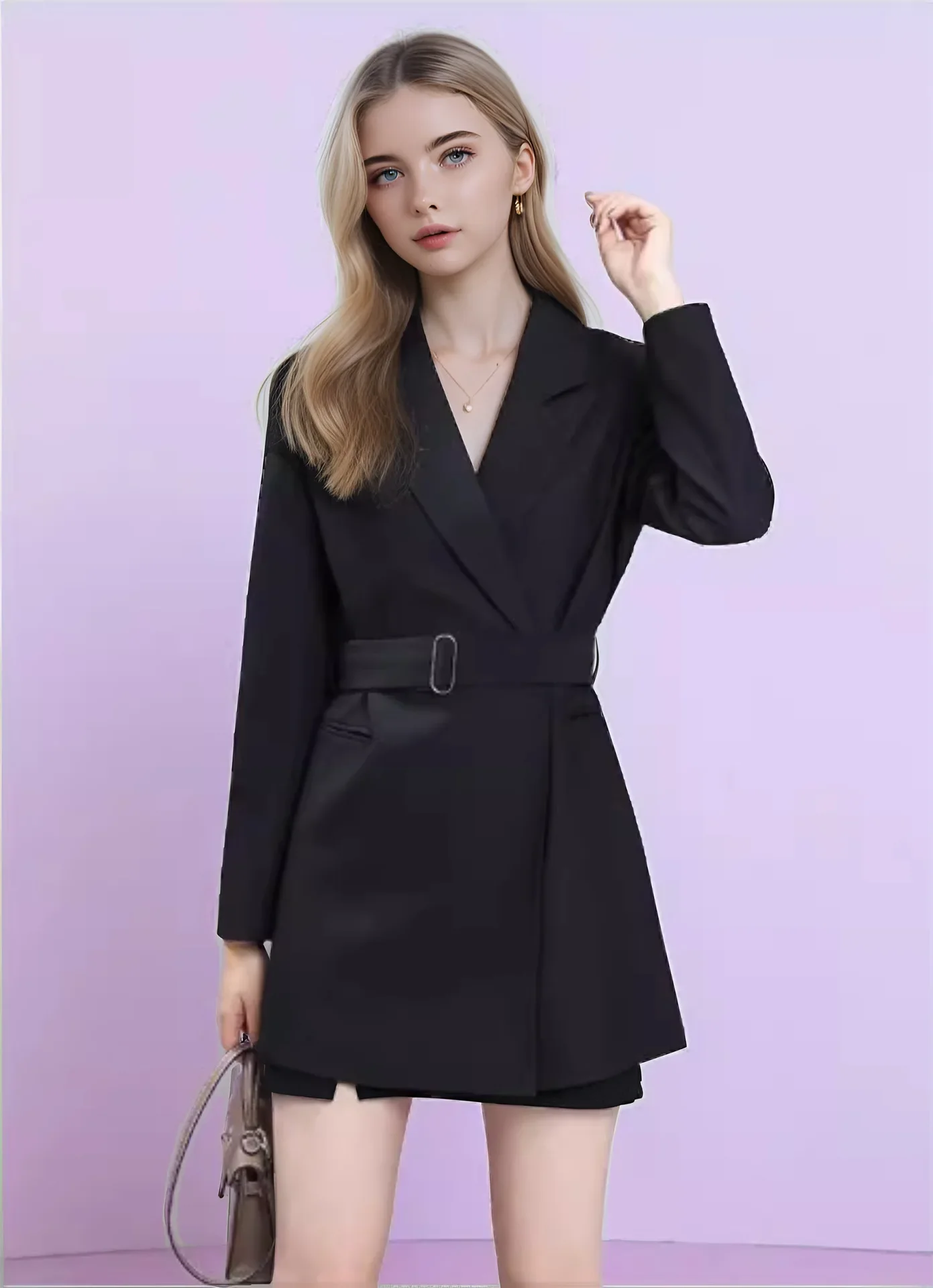 Detailed view of the lace-up detailing and premium polyester fabric on the mini blazer.