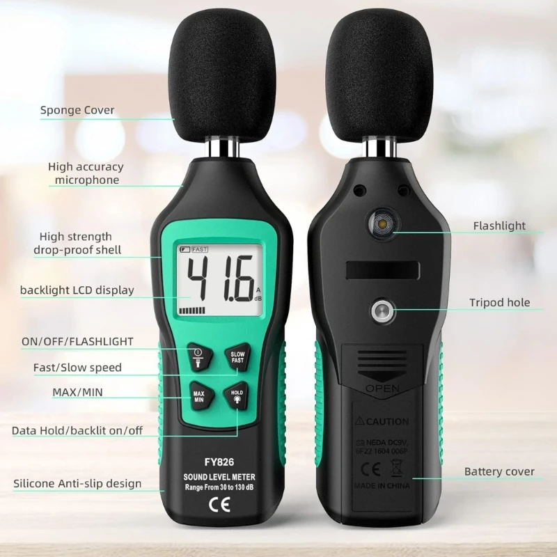 데시벨 미터, 백라이트 디지털 화면 범위 30-130dB, 데이터 홀드, 가정용 자동 전원 끄기 기능이 있는 소음 측정기 F1CD