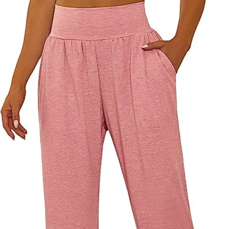 Spring and Autumn Women's Wide Legs High Waist Elastic Waist Solid Commuter Loose Trousers Casual Sports Fashion Vintage Pants