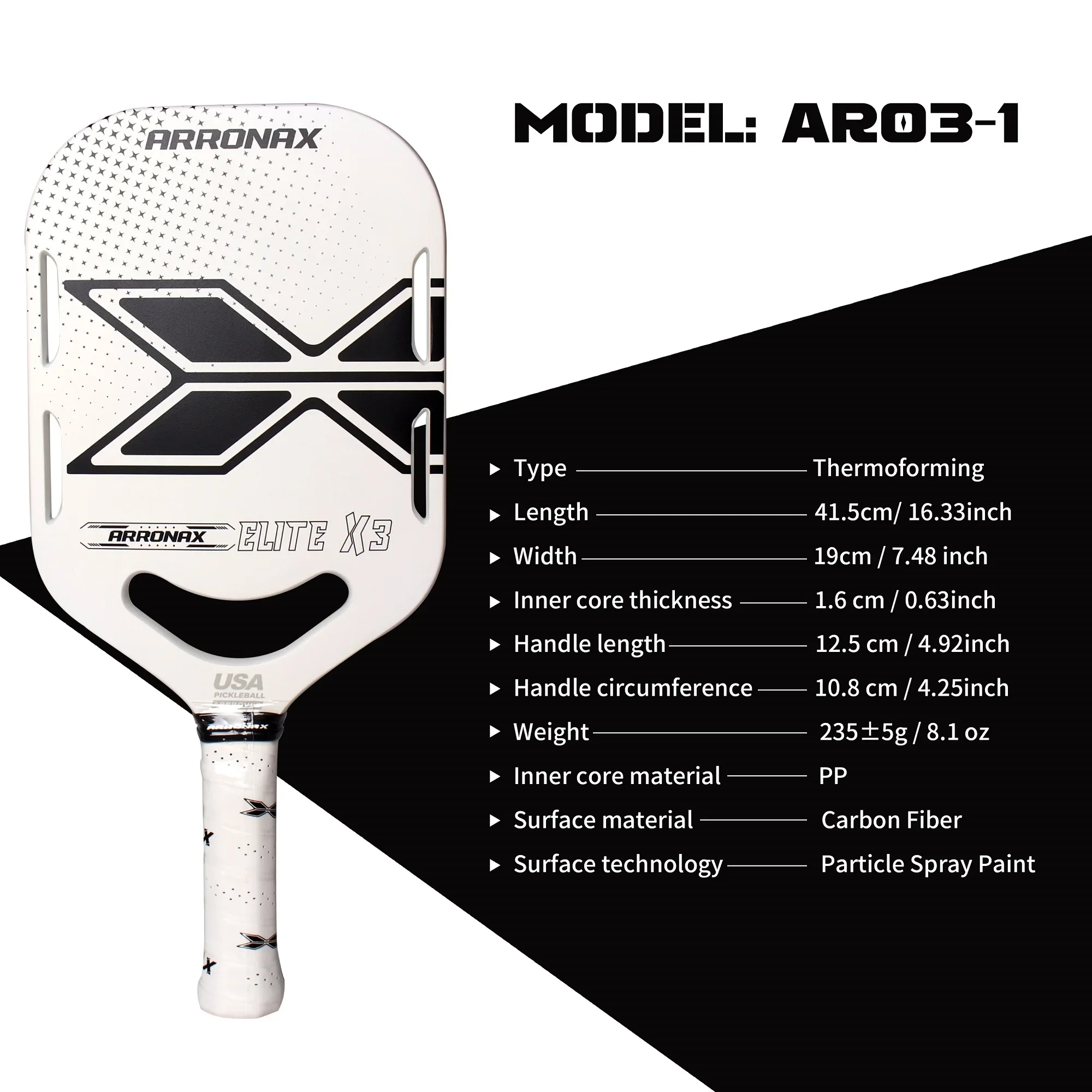 ARRONAX-熱成形ピックルボールパドル,t700カーボンファイバー,usapa