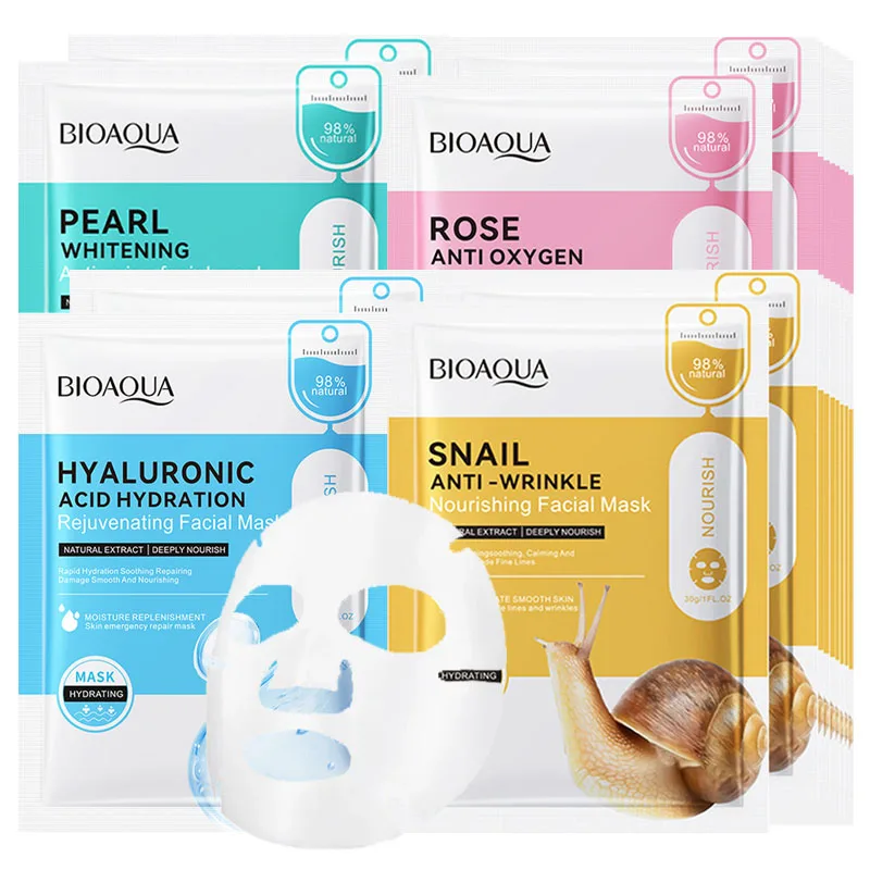 20pcs BIOAQUA Snail Hyaluronic Acid Face Mask skincare Moisturizing Anti Wrinkle Whitening Facial Masks Face Skin Care Products