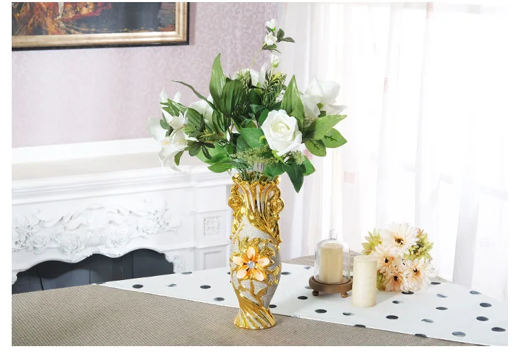 Europe Gold-Plated Ceramic Large Vase Home Decor Creative Design Porcelain Decorative Flower Vase For Wedding Decoration