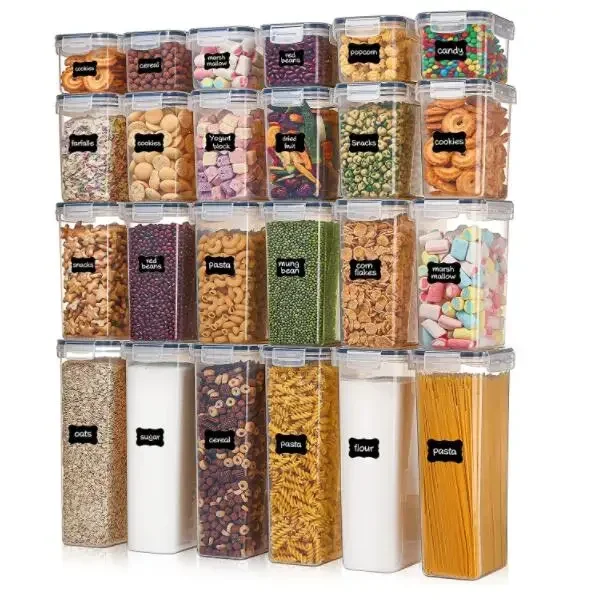 Food Storage Containers Set, Airtight Canisters with Lids for Kitchen Pantry Organization, Stackable BPA-Free Plastic Organizer