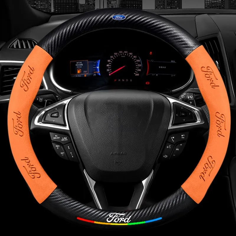 Car Suede Carbon Fiber Non-Slip Steering Wheel Cover For Ford ST Line Focus 2 Explorer Mondeo Escape Edge Fiesta Kuga Fusion MK3