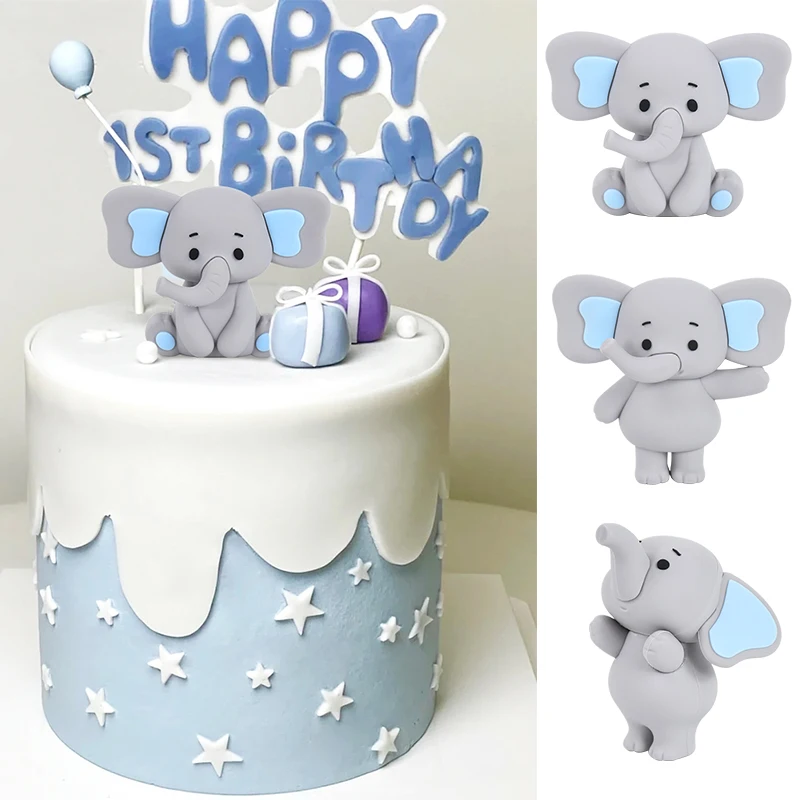 

Baby Elephant Cake Topper Cartoon Elephant Soft Rubber Doll Ornament for Baby Shower Kids Birthday Cake Decoration Gender Reveal