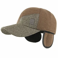 HT5011 Winter Baseball Cap Thick Warm Fleece Lined Cap for Men Women Wool Baseball Hats with Ear Flaps Adjustable Father Dad Hat