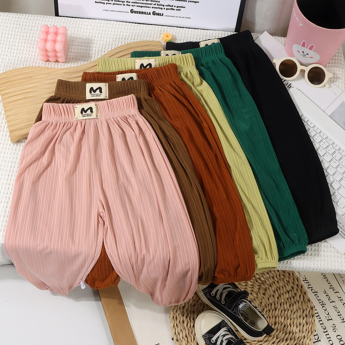 Children's Girls Summer Ice Silk Wide Leg Pants Baby Fashion Chiffon Waist Flare Trousers Kids Girl Loose Buttom Clothes image