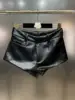 PREPOMP 2024 Spring New Collection Fake Pockets Design Black Slim Pu Leather Shorts Women GP232 2