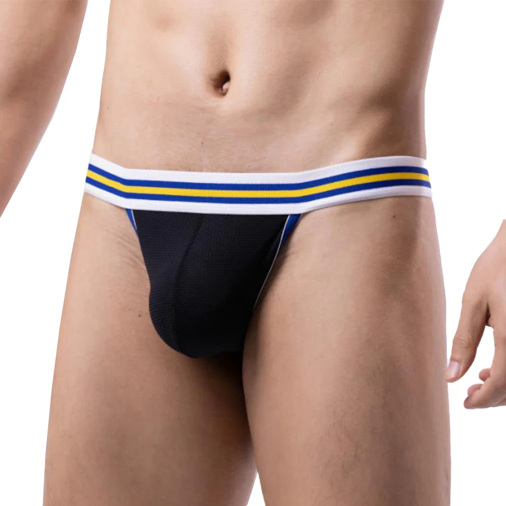 

Mens Erotic Lingerie Bulge Pouch Briefs Stripe G-String T-Back Underpants Hollow Out Exposed Butt Underwear Bare Buttocks Pantie