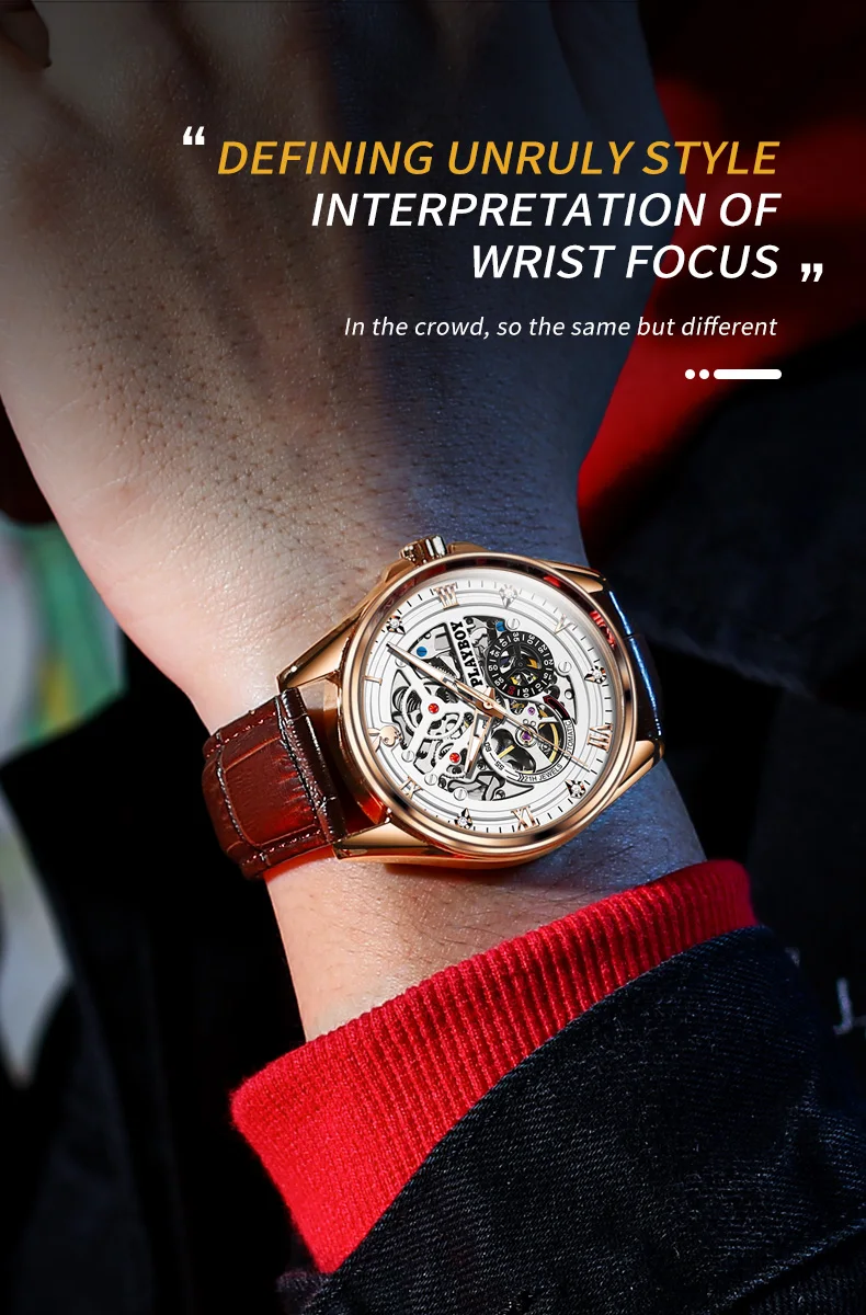 PLAYBOY 3032 Automatische Mechanische Uhren für Herren Skelett-Chronograph Leuchtend Wasserdicht Luxus Original Marke Herrenuhren – Detail 17