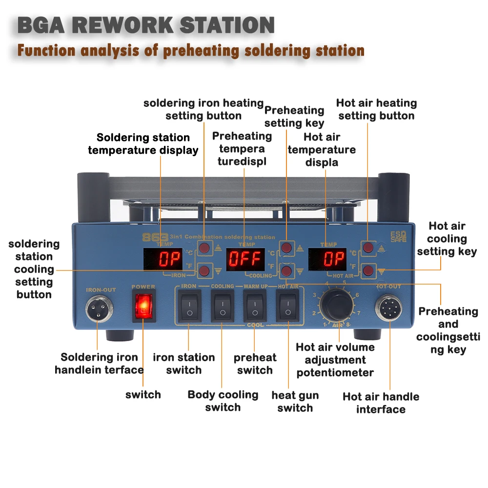 863 Soldering Station 3 in 1 Bga Rework Station PCB Preheater Soldering Station Iron Heat Gun Welding Station Phone Repair Tools 3