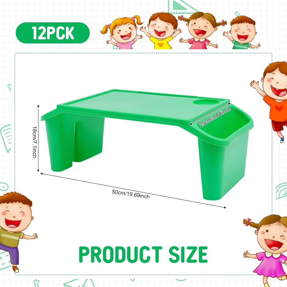 12 Pcs Kids Lap Desk Tray Bulk 19.69 * 9.84 * 7.1in Plastic Breakfast Laptop Trays with Side Pockets 3