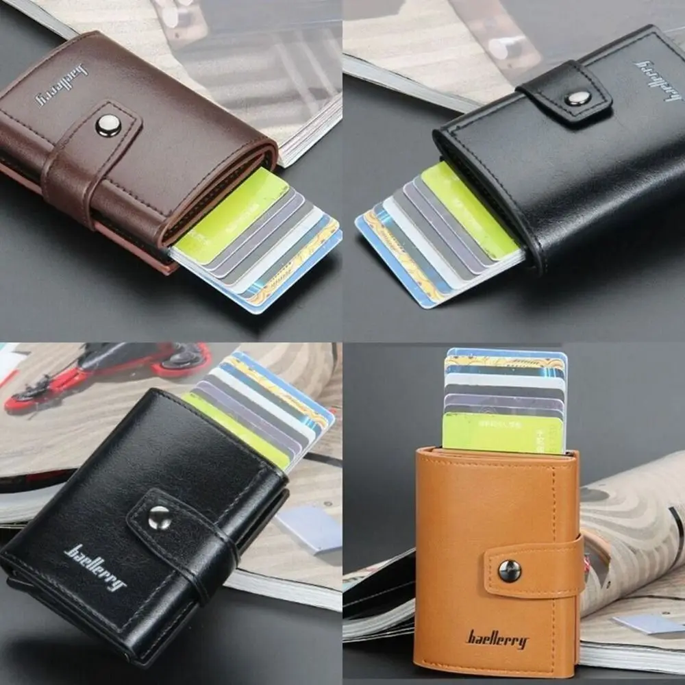 With Magnetic Buckle Men's Short Wallet New Folding PU Leather Fold Wallet Fashionable Multi Purpose Card Bag Men