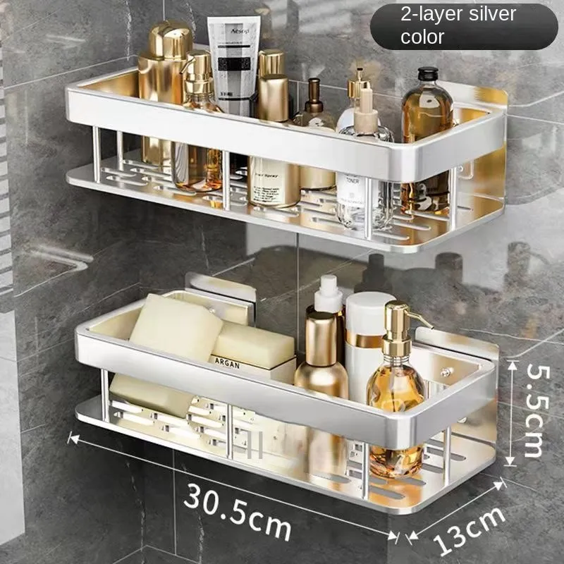 Premium Rustproof Aluminum Bathroom Shelf with Towel Holder and Organizer