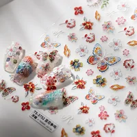 5D Relief Gorgeous Colorful Flowers Butterfly Complete In Beauty Adhesive Nail Art Stickers Decals Manicure Ornaments Suppliers 1
