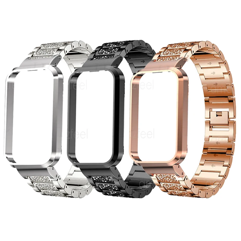 

Diamond Watch Band For Redmi Band 2 Smart Band Accessories Metal Strap Case Protector For Redmi Smart Band Pro Bracelet Correa