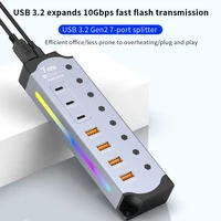 7Port USB 3.2 USB C Hub 10Gbps USB-A USB-C Ports Splitter Individual Switches 12V US/EU Power Adapter Expander for Laptop PC - Image 2